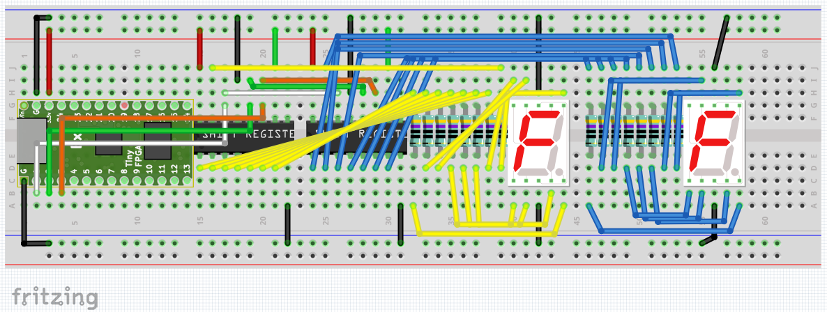 Daisy Chained Seven Segment Display Breadboard Layout